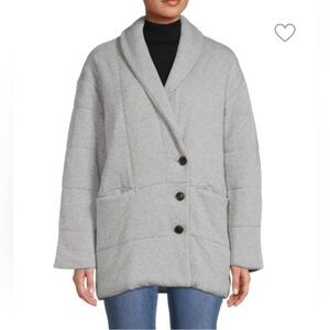 Madewell Heather Grey Sweatshirt Puffer Coat. Shawl-Collar Front Button. Size L